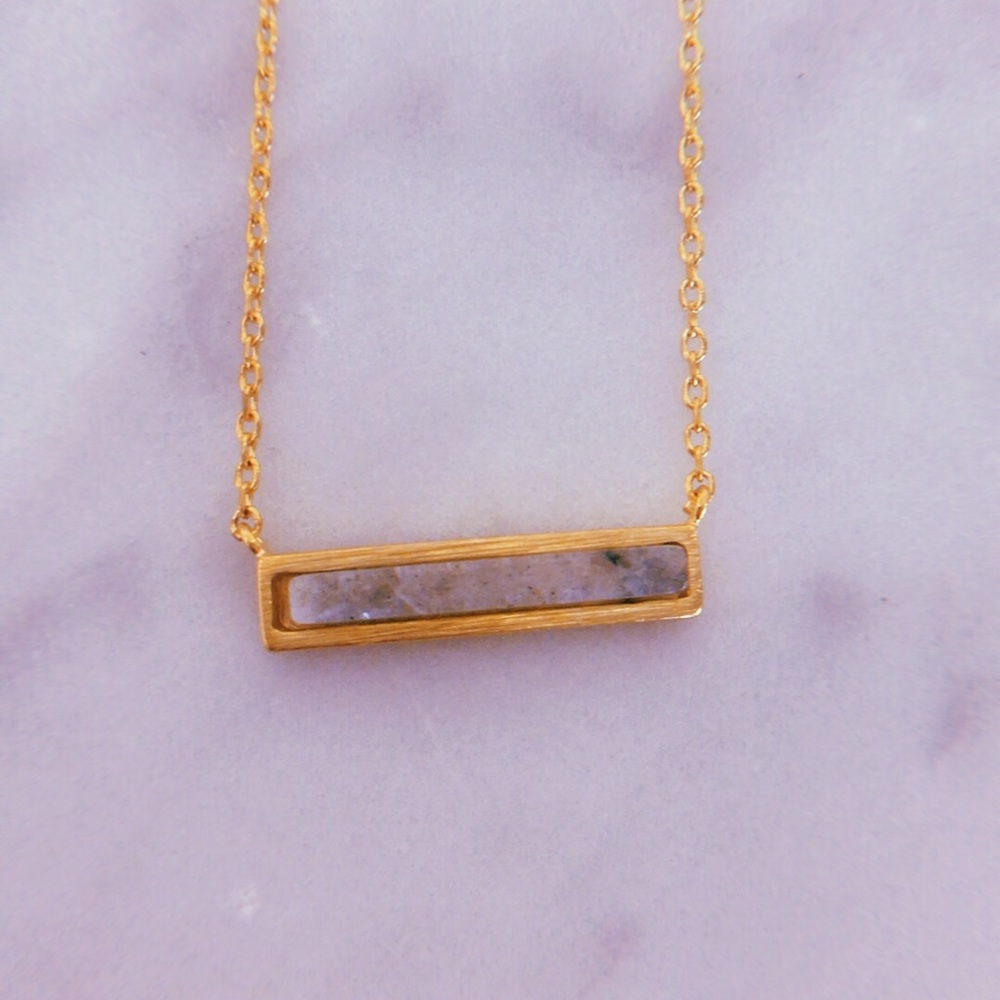 Grey Stone Gold Bar Necklace